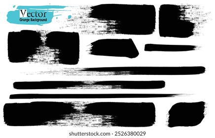 Vetor Pincel Grunge desenhado à mão, Conjunto de Manchas de pincel Grunge desenhadas à mão, coleção de traçados de pincel de vetor preto. Pintura preta manchas vetor para design, Conjunto de Mão desenhada Grunge escova esfregaços, arte Grungy