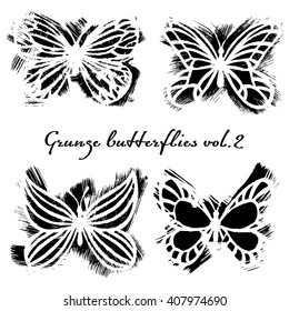Hand drawn grunge butterflies; vector set
