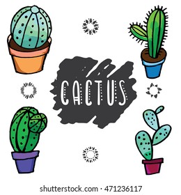 Hand drawn grunge cactus set