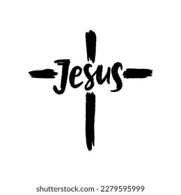 Hand drawn grunge christian cross. Religion symbol vector illustration isolated on white background. Easter graphic design.