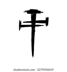 Hand drawn grunge christian cross. Religion symbol vector illustration isolated on white background. Easter graphic design.