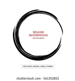 Hand drawn grunge circle shape. Label, logo design element, frame. Brush abstract wave. Vector illustration.