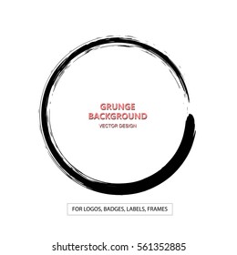 Hand drawn grunge circle shape. Label, logo design element, frame. Brush abstract wave. Vector illustration.