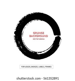Hand drawn grunge circle shape. Label, logo design element, frame. Brush abstract wave. Vector illustration.