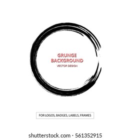 Hand drawn grunge circle shape. Label, logo design element, frame. Brush abstract wave. Vector illustration.
