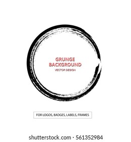 Hand drawn grunge circle shape. Label, logo design element, frame. Brush abstract wave. Vector illustration.