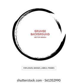 Hand drawn grunge circle shape. Label, logo design element, frame. Brush abstract wave. Vector illustration.
