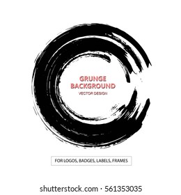 Hand drawn grunge circle shape. Label, logo design element, frame. Brush abstract wave. Vector illustration. 
