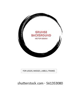 Hand drawn grunge circle shape. Label, logo design element, frame. Brush abstract wave. Vector illustration. 
