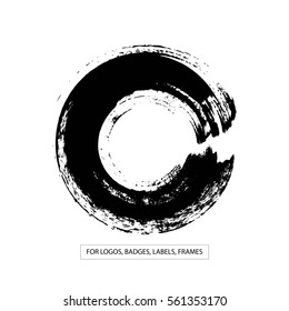 Hand drawn grunge circle shape. Label, logo design element, frame. Brush abstract wave. Vector illustration.  

