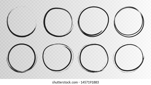 Hand drawn grunge circles sketch frame super set. Rounds scribble line circles. Vector illustrations.