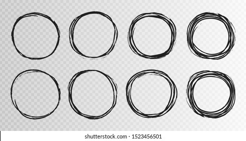 Hand drawn grunge circles sketch frame super set. Rounds scribble line circles. Vector illustrations.