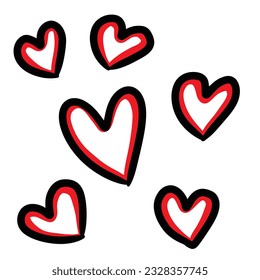 Hand drawn a grunge collection set of hearts isolated on white background
