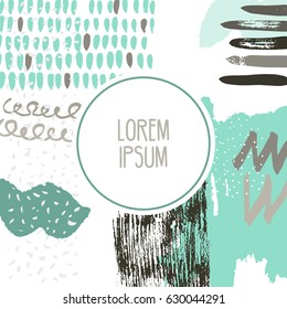 Hand drawn grunge creative background. Pattern for card, poster, drops, blobs and brush strokes, vector illustration.
