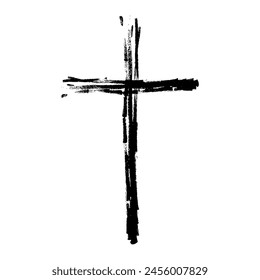 Hand drawn grunge cross icon. Christian cross sign