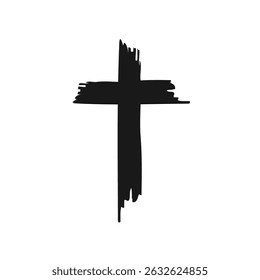 Hand drawn grunge cross icon in black. Religious symbol for Christian design.