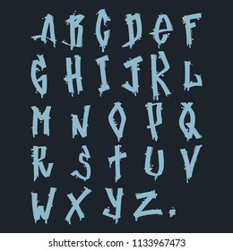 Hand drawn grunge font paint symbol design detailed vector alphabet graffiti text brush graphic ink.