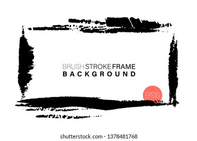 Hand drawn grunge frame rectangular shape. Black paint strokes as graphic resources. Ink brush painted backdrop with copy space.