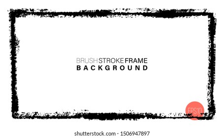 Hand drawn grunge frame rectangular shape. Black paint strokes as graphic resources. Ink brush painted backdrop with copy space.