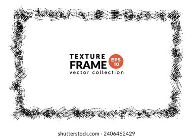 Hand drawn grunge frame rectangular shape. Black paint strokes as graphic resources. Ink brush painted backdrop with copy space.