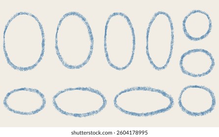 Hand drawn grunge frame set. Chalk scribble pencil texture doodle grainy oval borders collection. Different sizes: wedding invitation, greeting card, postcard design. Vintage vector illustration