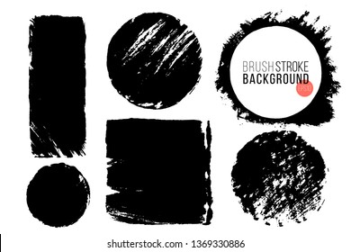 Hand drawn grunge frame and shapes. Black paint strokes as graphic resources. Set of ink brush painted backdrops various shapes for designs.