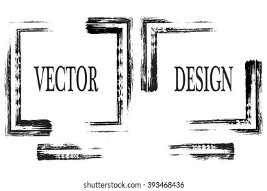 Hand drawn grunge frame with space for text and brush stroke on a white background. Vector art 