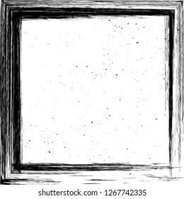 Hand drawn grunge frame. Square textured border with copy space for social media story or post layout. Easy to edit vector template for your design. 