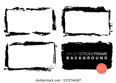 Hand drawn grunge frames horizontal rectangular shapes. Black paint strokes as graphic resources. Set of ink brush painted backdrops for designs.