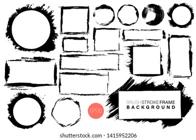 Hand drawn grunge frames various shapes big set. Black paint strokes as graphic resources. Set of ink brush painted backdrops for designs.