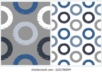 Hand Drawn Grunge Geometric Seamless Vector Pattern Set. Irregular Brush Circles on a Gray and White Background. Cute Simple Dotted Repeatable Print ideal for Fabric, Textile, Wrapping Paper.