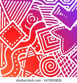 Hand drawn grunge gradient texture. Artistic illustration of rough graphic pattern, ethnic abstract lines, tribal ink symbols. Vector image