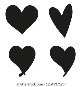 Hand drawn grunge hearts on isolated white background. Set of love signs. Unique image for design. Line art creation. Black and white illustration. Elements for poster or flyer