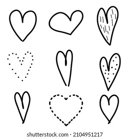 Hand drawn grunge hearts on isolated white background. Set of love signs. Unique image for design