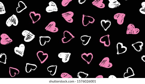 La mano atrajo corazones grunges. Corazones de ilustración vectorial. Día de San Valentín.