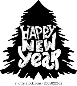 Hand drawn grunge holiday lettering Happy New Year vector template for greeting card.