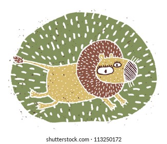Hand drawn grunge illustration of cute lion on background