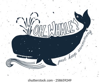 Hand Drawn Grunge Illustration Of Whale