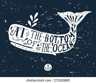 Hand drawn grunge illustration of a whale on blackboard