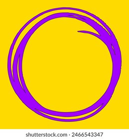 Hand drawn grunge ink circle, creative chat bubble with rough edges. Oval frame for message. Cute elipse isolated on yellow background.