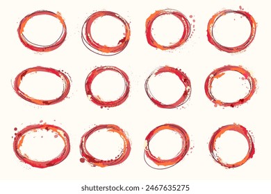 Hand drawn grunge ink circle collection, creative chat bubbles with rough edges. Oval frame for message. Cute elipse isolated on yellow background.