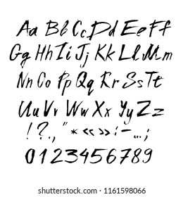 Hand drawn grunge lettering. Ink calligraphy alphabet