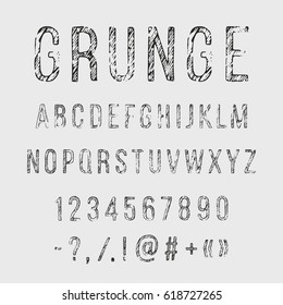 Hand drawn grunge letters. Vector alphabet, punctuation marks, numerals on white background