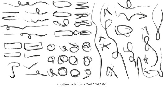 Dibujado a mano líneas grunge círculos flechas y Formas colección Vector