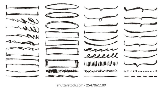 Hand Drawn Grunge Pencil and Ink Brush Strokes, Lines, Rectangles and Loops. Creative brush lines with rough, chalk edges