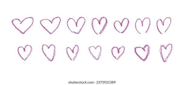 Hand drawn grunge pink heart. love brush and textured strokes. Flat vector illustration isolated on white background.