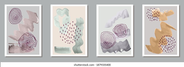 Colección vectorial de postales grunge dibujada a mano. Los patrones de manchas acuáticas. marcos de estilo escandinavo. Diseños de arte juvenil. Elementos Doodle.