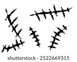 Hand drawn grunge scar set. Stitches collection. Vector illustration