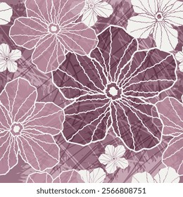 Hand drawn grunge seamless abstract pattern with rose  and white flowers