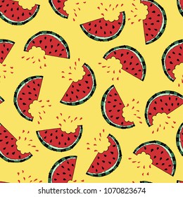 Hand drawn grunge seamless pattern with watermelon slices. Summer fresh fruit background. Can be used for wallpapers, surface textures.